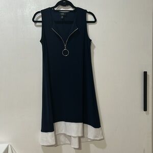 MSK WOMENS SLEEVELESS CASUAL  DRESS NAVY WITHE ALINE SILHOUETTE Sz MD